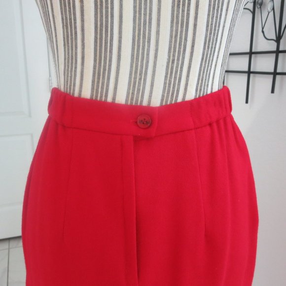 Pristine Vintage True Red 100% Wool Pencil Skirt Pockets XS / S / 0 / 2 Petite - Picture 8 of 12
